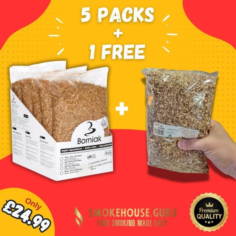 Birch Smoking Wood Chips Brzoza 5 packs plus 1 FREE 12 litres (6 packs) Wood Chips Bundles Borniak Smokers UK and Food Smoking Accessories