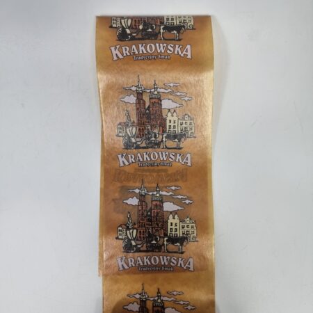 Osłonka białkowa wędliniarska o średnicy 6.5 cm z nadrukiem Krakowska - 1 metr