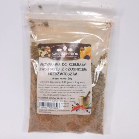 KIEŁBASA SWOJSKA Z CZOSNKIEM NIEDŹWIEDZIM BEZ GLUTAMINIANU  50 gram Nowa Dostawa Borniak Smokers UK and Food Smoking Accessories